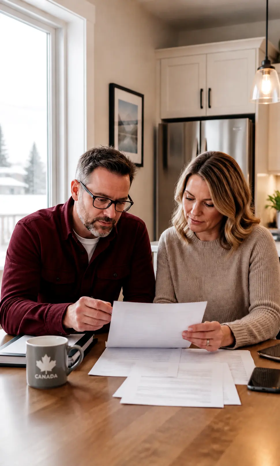 Homeowners reviewing their agreement at the kitchen table
